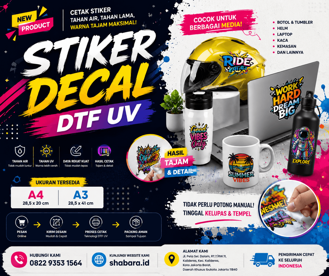 Jasa Cetak DTF UV Murah dan Berkualitas untuk Branding Produk, Helm, Botol, dan Merchandise di Meruya Selatan, Kecamatan Kembangan, Jakarta Barat