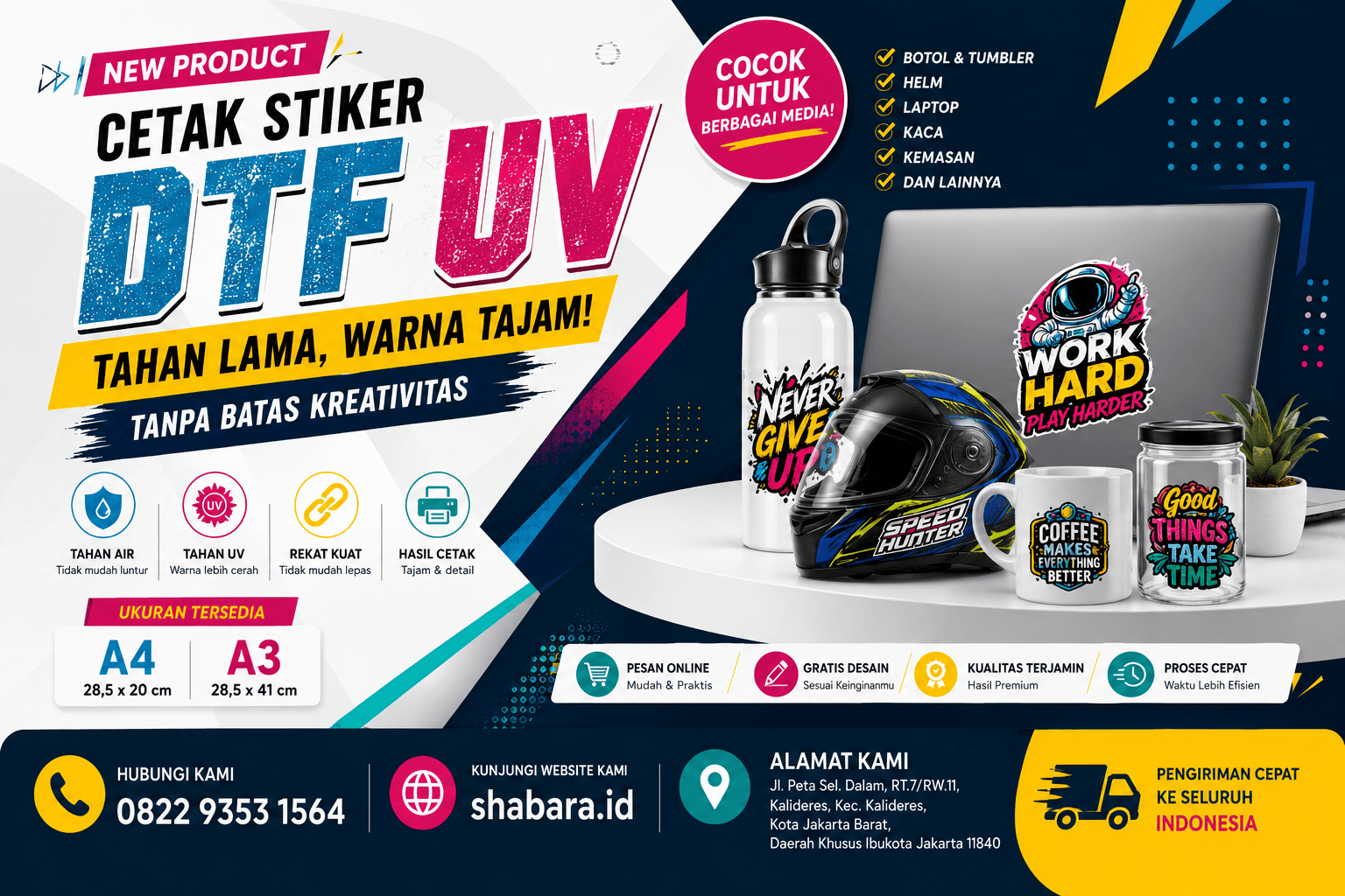 Jasa Cetak DTF UV Murah dan Berkualitas untuk Branding Produk, Helm, Botol, dan Merchandise di Srengseng, Kecamatan Kembangan, Jakarta Barat