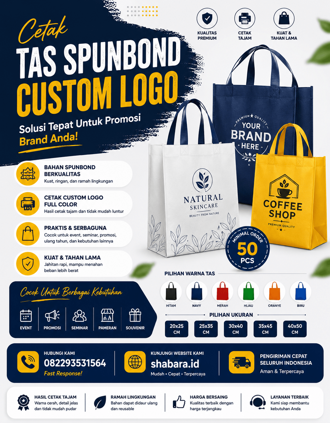 Tempat Cetak Tas Spunbond Custom Logo Murah di Kamal untuk Seminar & Goodie Bag