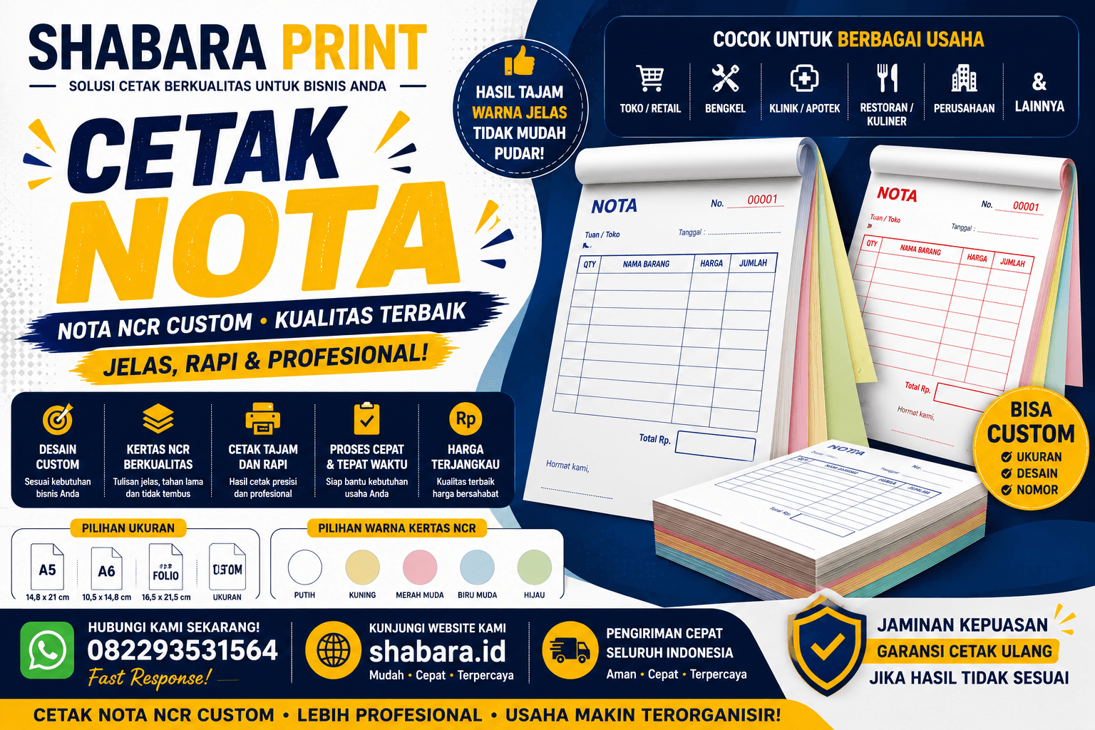 Cetak Buku Nota NCR Murah – Bisa Nomorator, Perforasi & Cover Full Color