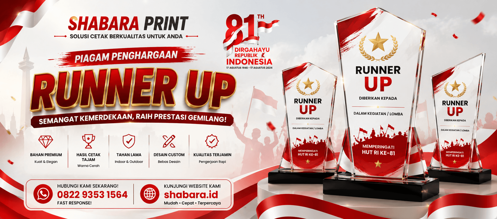 Cetak Plakat Runner Up Akrilik di Kedoya Utara Jakarta Barat