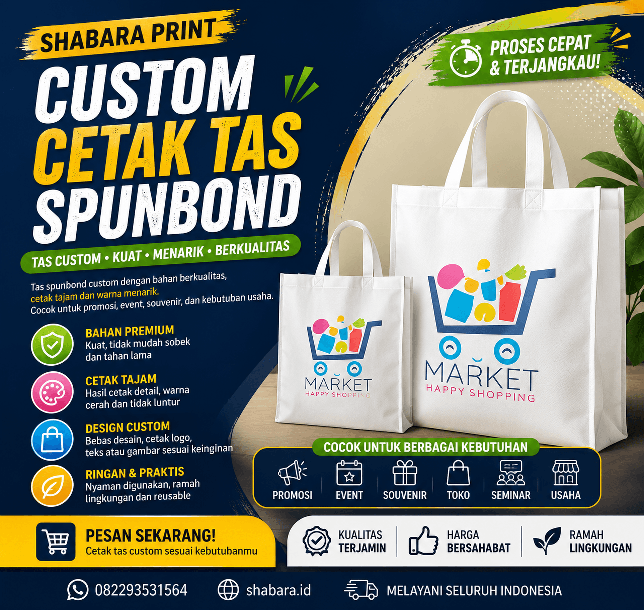Cetak Tas Spunbond Custom Ukuran 30x40 2 Sisi-Shabara Print
