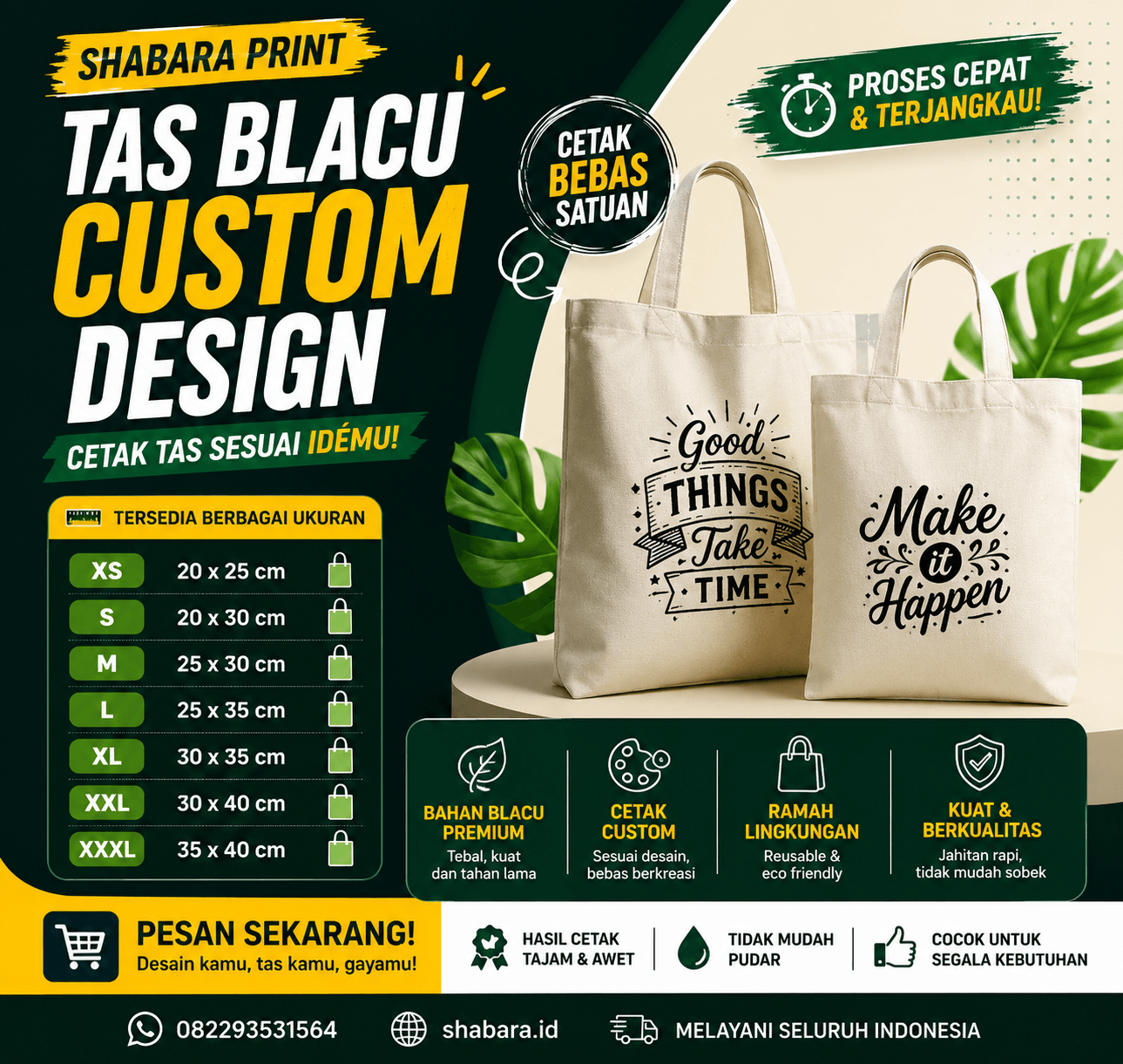 Cetak Custom Tas Blacu Godiebag-Shabara Print