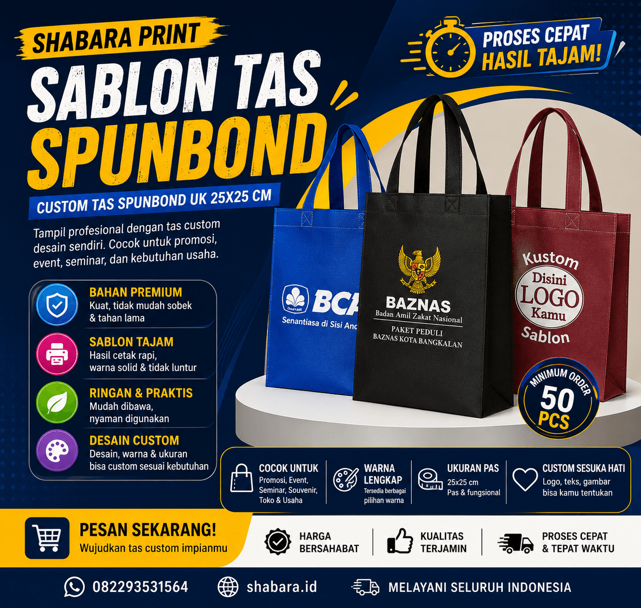 Custom Cetak Tas Spunbond Ukuran 25x25cm - Shabara Print